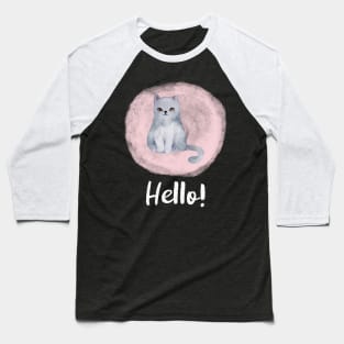 Watercolor Cat - Hello Baseball T-Shirt